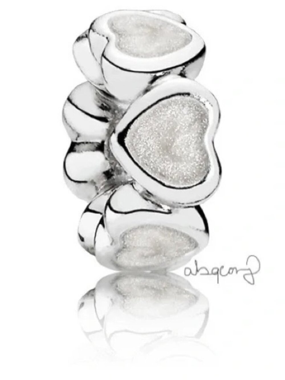 Pandora Silver Heart Cluster Charm with White Glitter Centers